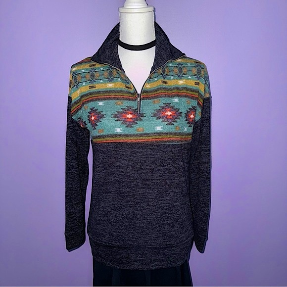 NEW Boutique Aztec Quarter Zip Pullover - Picture 3 of 11